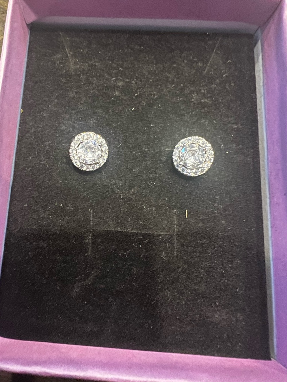 Silver Halo Crystal Stud Earrings - White Sparkle